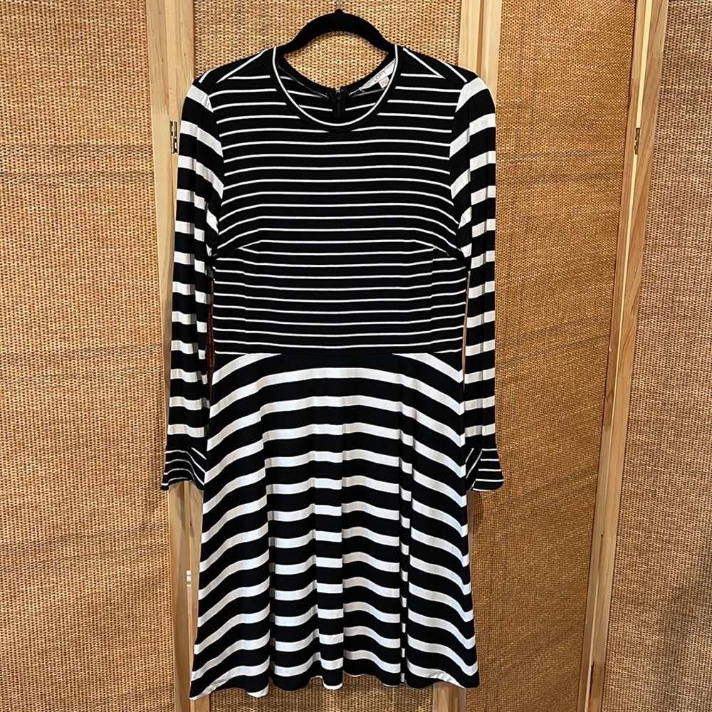 Black and cream striped dress with long sleeves- size 6